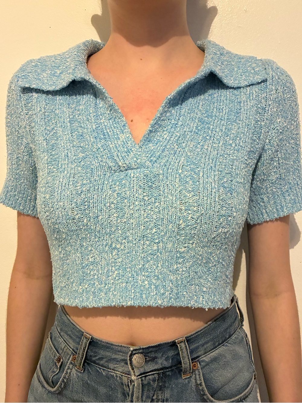 Urban Outfitters Sky Blue Cropped Collared Knit Top